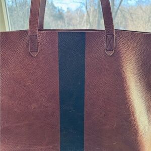 Madewell Big Tote Bag, Leather with Black Stripe